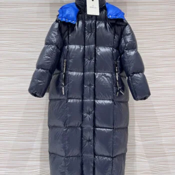 Women’s FW21 Long Hooded Down Coat – Color Block Puffer Jacket Winter Warm Parka