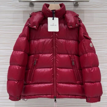 Couple FW22 Short Down Jacket – Red Hooded Puffer Coat Lightweight Warm Winter Outerwear