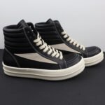 Black High-Top Leather Sneakers – Minimalist Street Platform Unisex Shoes