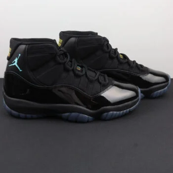 Black and Gamma Blue High-Top Retro Basketball Shoes – Gloss Leather Court Sneakers for Men & Women