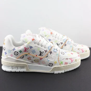 White Multicolor Low-Top Luxury Street Sneakers – Artistic Designer-Style Trainers for Men & Women