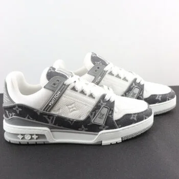 Grey and White Denim Low-Top Premium Street Sneakers – Luxury Casual Trainers for Men & Women