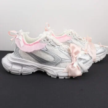 White Pink Ribbon Chunky Sneakers – Sweet Street Fashion Running Shoes for Men & Women