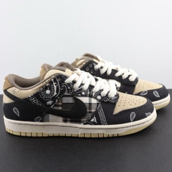 Paisley Print Low-Top Skate Sneakers – Beige & Black Casual Street Style